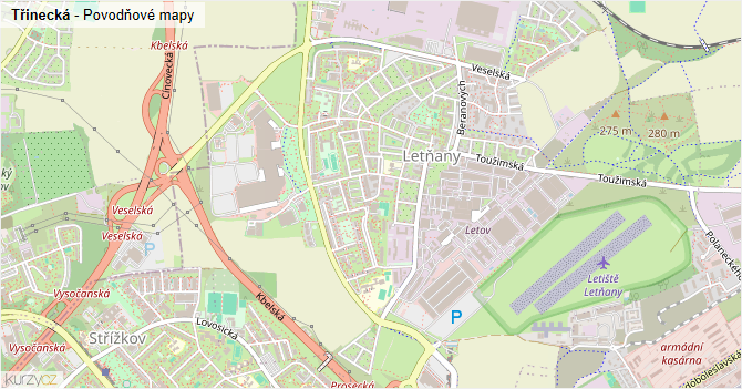 Třinecká - záplavové mapy stoleté vody