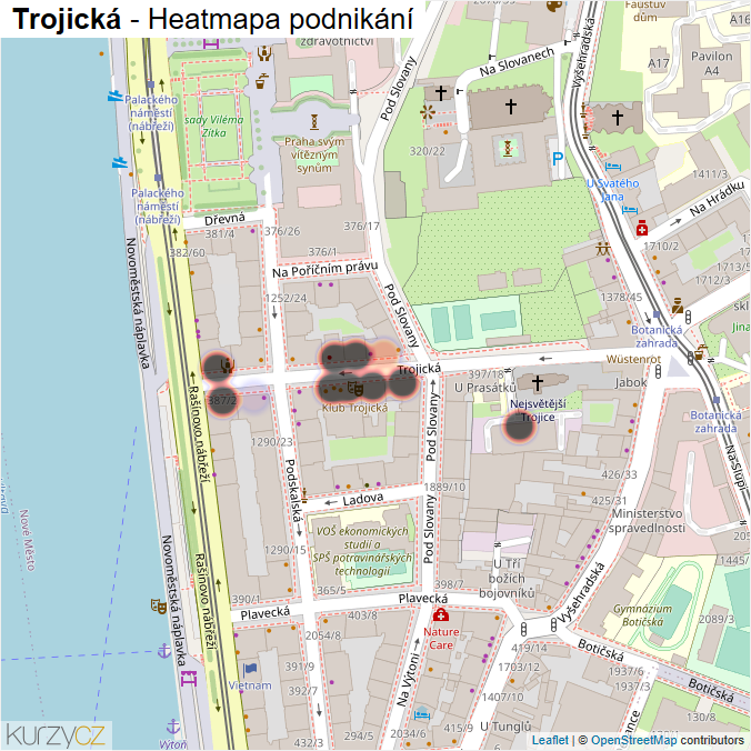 Mapa Trojická - Firmy v ulici.