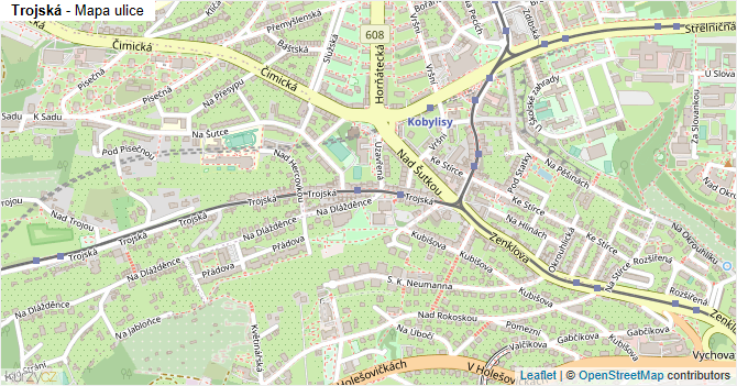 Trojská - mapa ulice
