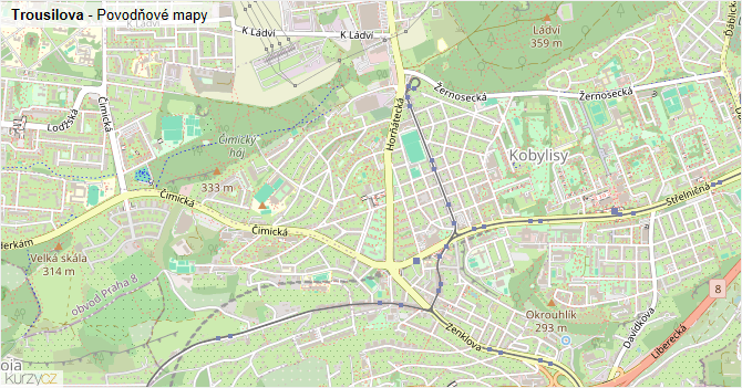 Trousilova - záplavové mapy stoleté vody