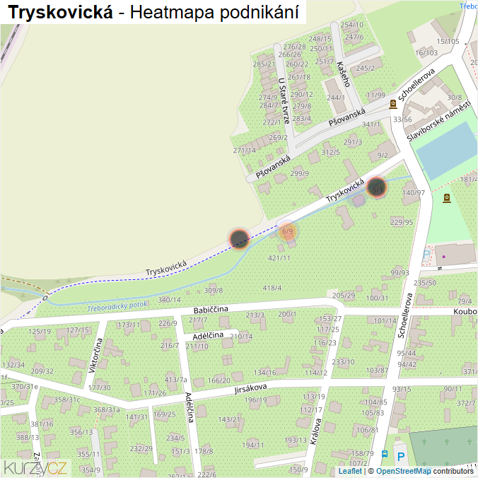 Mapa Tryskovická - Firmy v ulici.