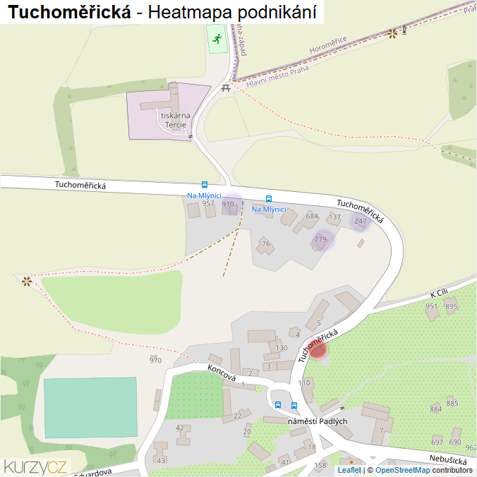 Mapa Tuchoměřická - Firmy v ulici.