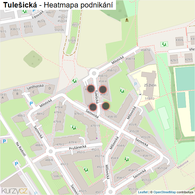 Mapa Tulešická - Firmy v ulici.