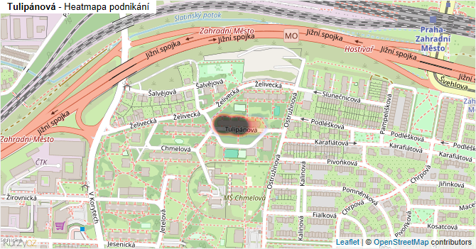 Tulipánová - mapa podnikání