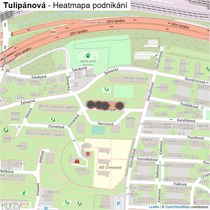 Mapa Tulipánová - Firmy v ulici.