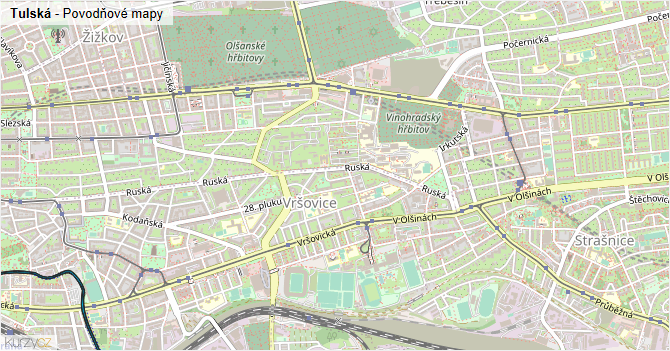Tulská - záplavové mapy stoleté vody