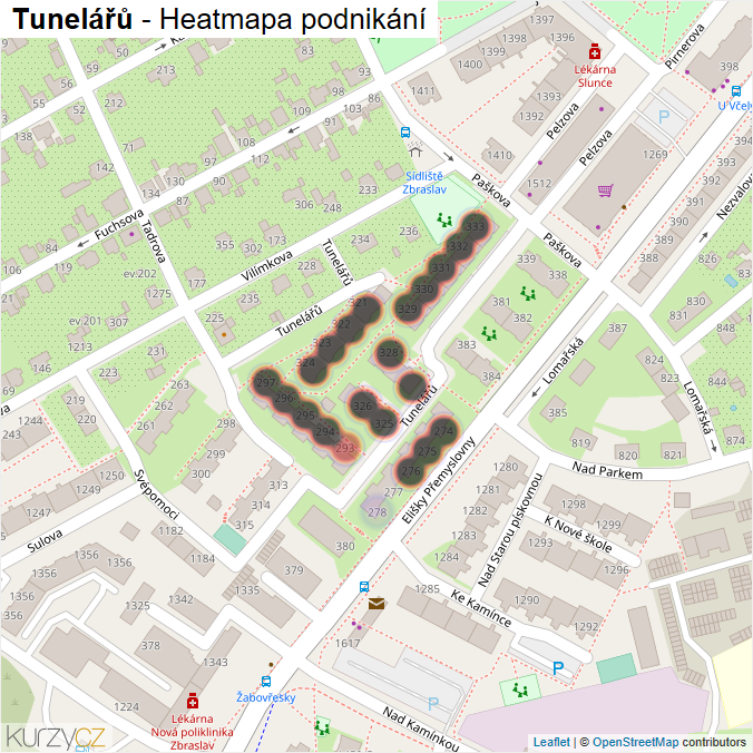 Mapa Tunelářů - Firmy v ulici.