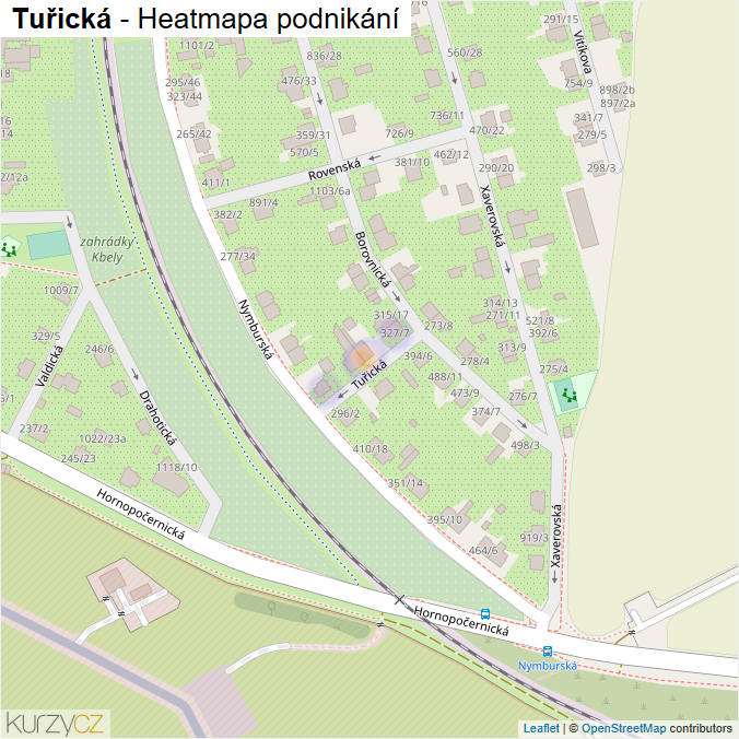Mapa Tuřická - Firmy v ulici.