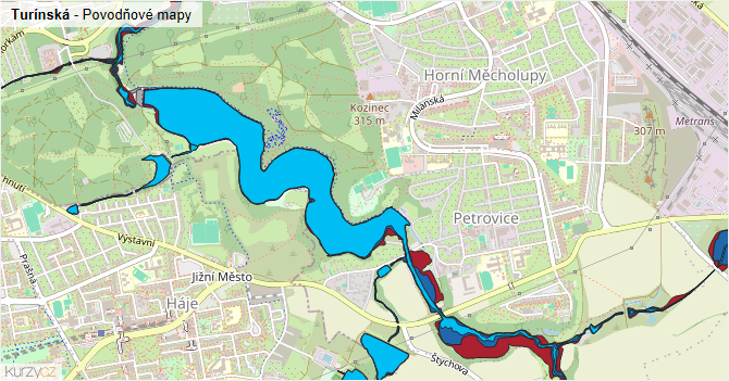 Turínská - záplavové mapy stoleté vody