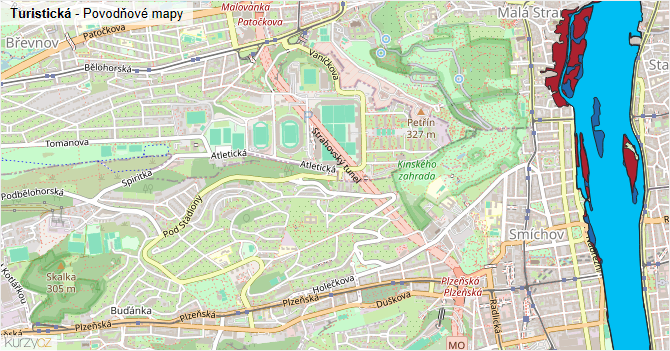 Turistická - záplavové mapy stoleté vody