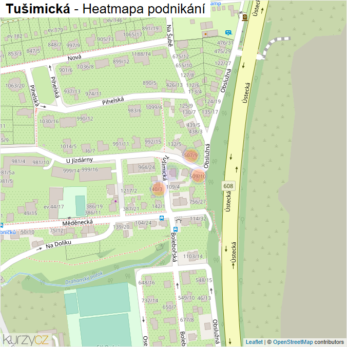 Mapa Tušimická - Firmy v ulici.