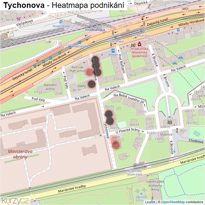 Mapa Tychonova - Firmy v ulici.