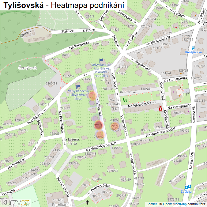 Mapa Tylišovská - Firmy v ulici.