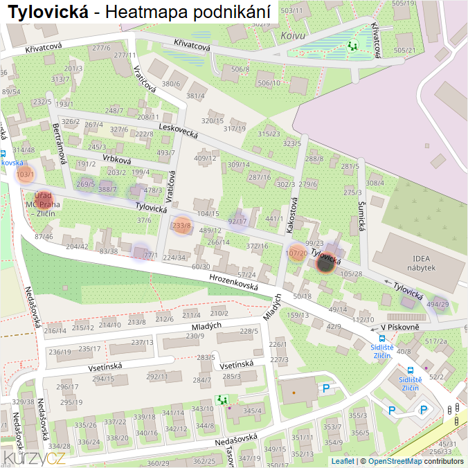 Mapa Tylovická - Firmy v ulici.