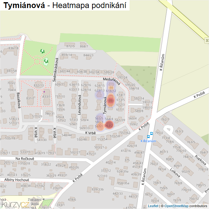 Mapa Tymiánová - Firmy v ulici.