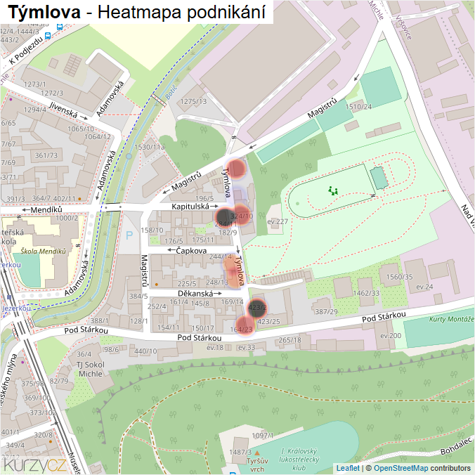 Mapa Týmlova - Firmy v ulici.