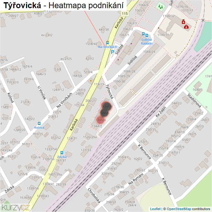 Mapa Týřovická - Firmy v ulici.