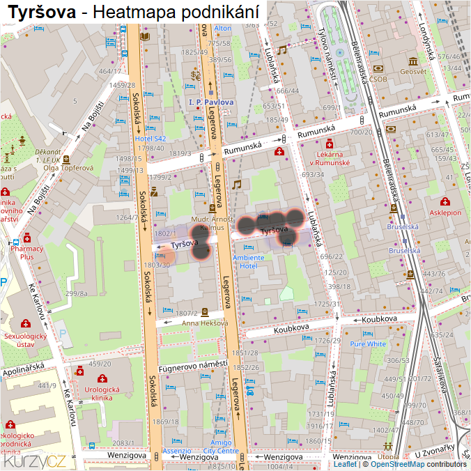 Mapa Tyršova - Firmy v ulici.