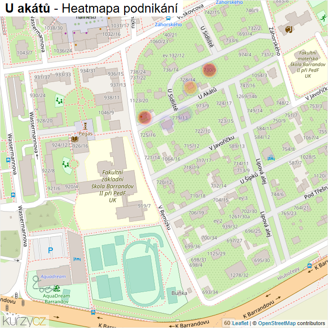 Mapa U akátů - Firmy v ulici.