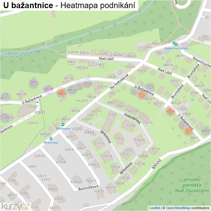Mapa U bažantnice - Firmy v ulici.