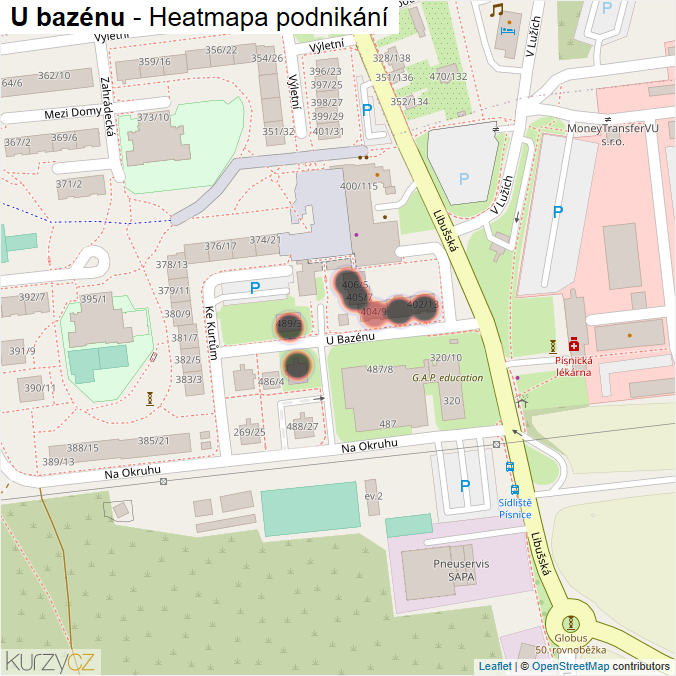 Mapa U bazénu - Firmy v ulici.