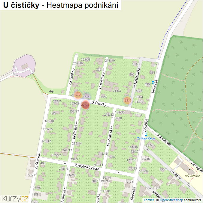 Mapa U čističky - Firmy v ulici.