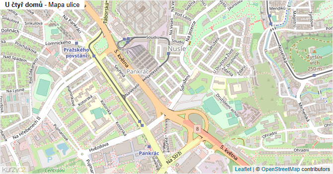 U čtyř domů - mapa ulice