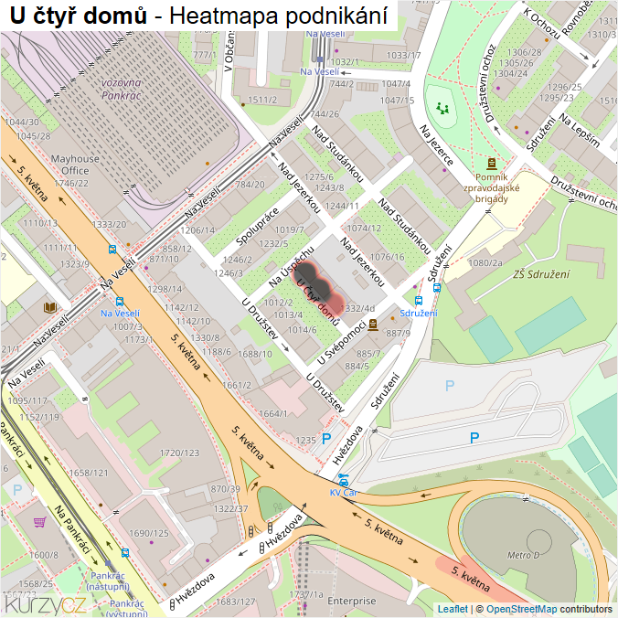 Mapa U čtyř domů - Firmy v ulici.