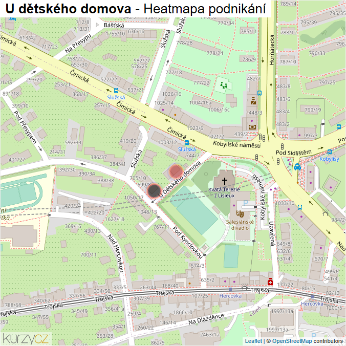 Mapa U dětského domova - Firmy v ulici.