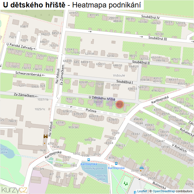 Mapa U dětského hřiště - Firmy v ulici.