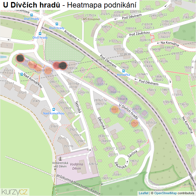 Mapa U Dívčích hradů - Firmy v ulici.