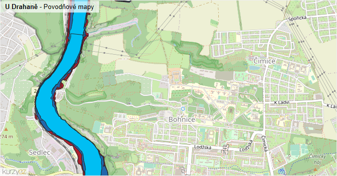 U Drahaně - záplavové mapy stoleté vody