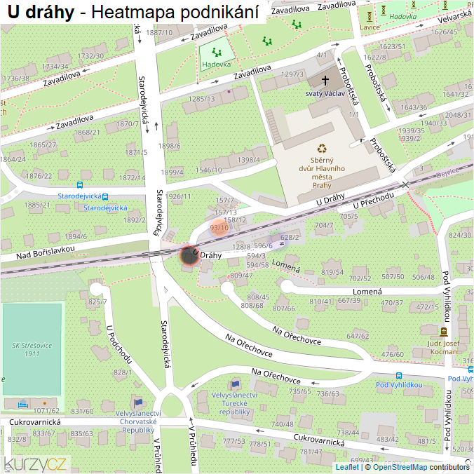 Mapa U dráhy - Firmy v ulici.