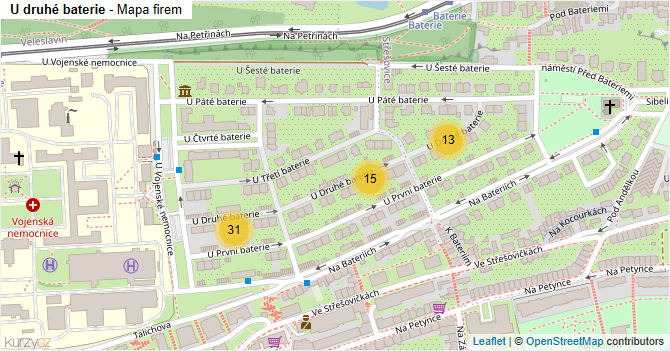 U druhé baterie - mapa firem