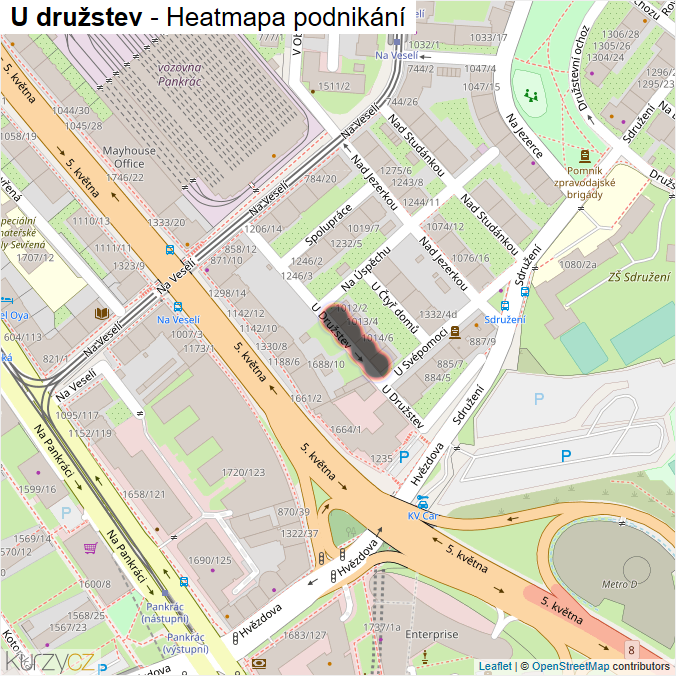 Mapa U družstev - Firmy v ulici.