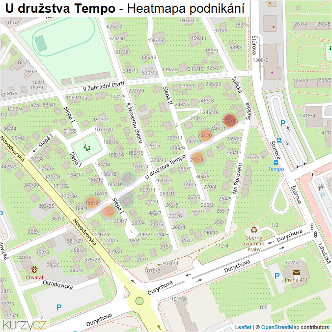 Mapa U družstva Tempo - Firmy v ulici.