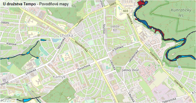 U družstva Tempo - záplavové mapy stoleté vody
