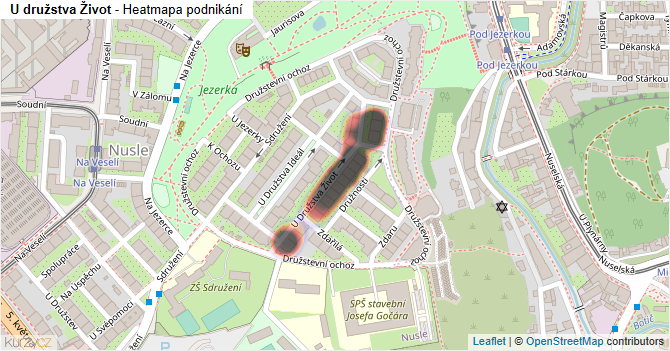 U družstva Život - mapa podnikání