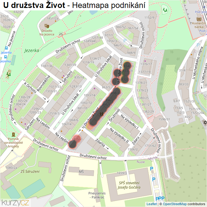 Mapa U družstva Život - Firmy v ulici.