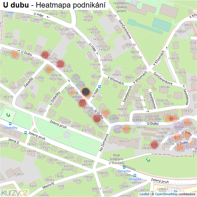 Mapa U dubu - Firmy v ulici.
