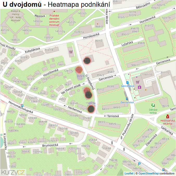 Mapa U dvojdomů - Firmy v ulici.