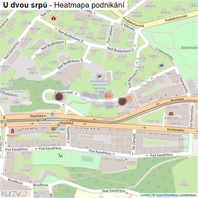 Mapa U dvou srpů - Firmy v ulici.