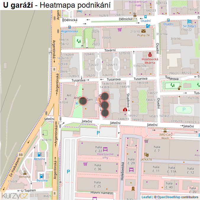 Mapa U garáží - Firmy v ulici.