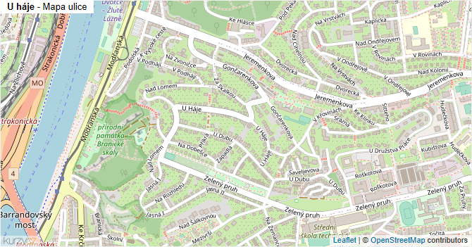 U háje - mapa ulice