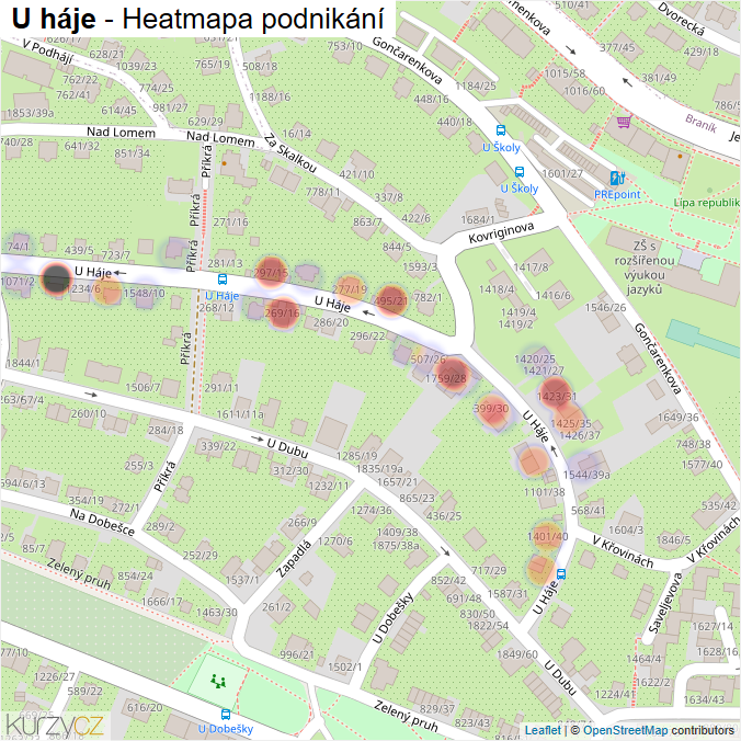 Mapa U háje - Firmy v ulici.