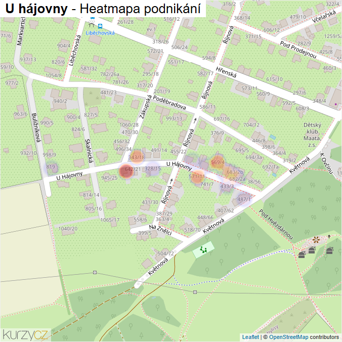 Mapa U hájovny - Firmy v ulici.