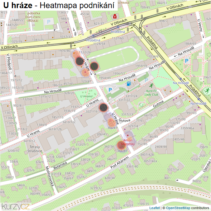 Mapa U hráze - Firmy v ulici.