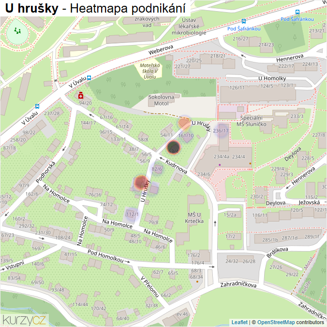 Mapa U hrušky - Firmy v ulici.