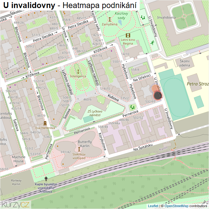 Mapa U invalidovny - Firmy v ulici.