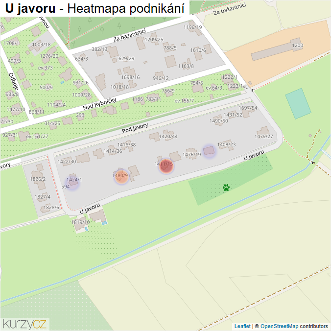 Mapa U javoru - Firmy v ulici.